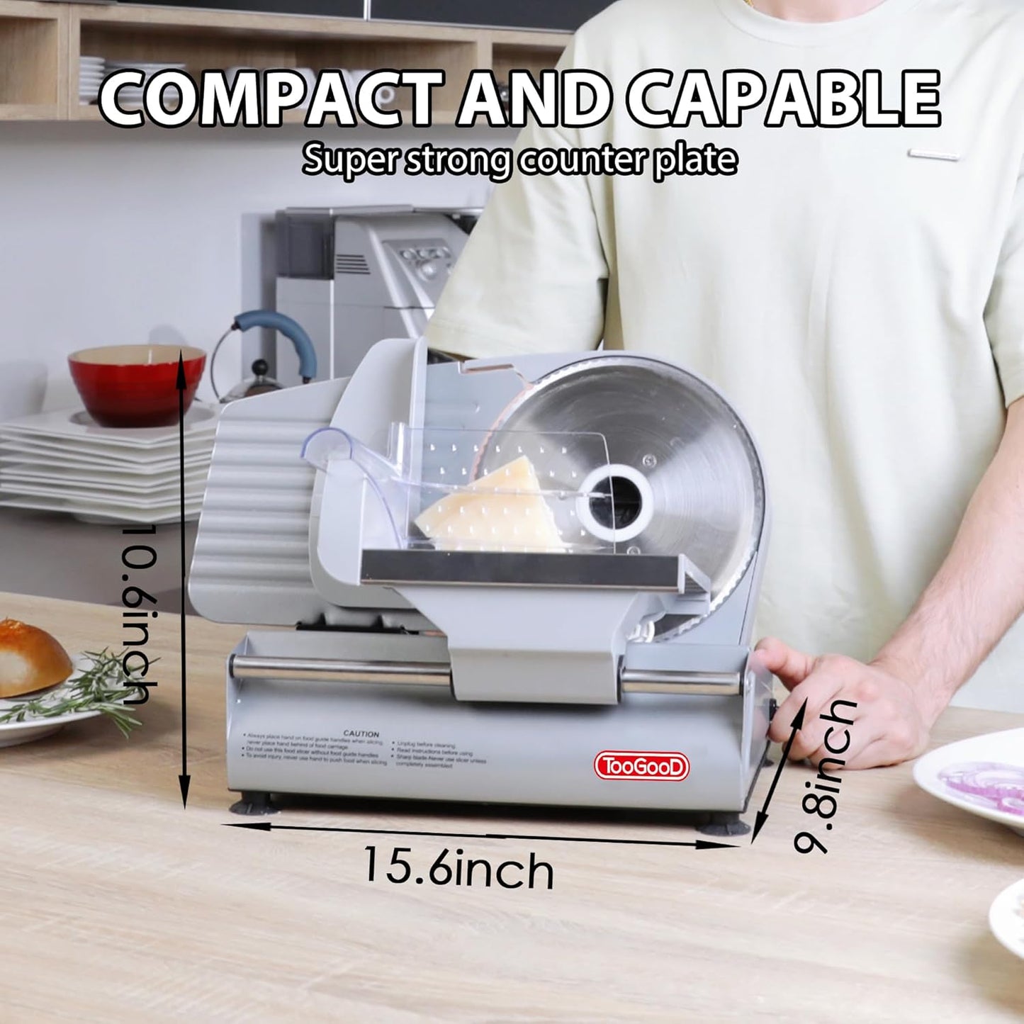 TOOGOOD 7.5" Electric Meat Slicer, with Stainless Steel Blade, Adjustable Thickness Food Slicer Machine for Home Use, Cuts Meat, Ham, Hard Cheese and Deli (Black)