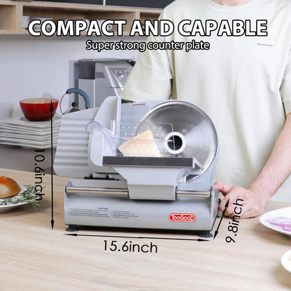 TOOGOOD 7.5" Electric Meat Slicer, with Stainless Steel Blade, Adjustable Thickness Food Slicer Machine for Home Use, Cuts Meat, Ham, Hard Cheese and Deli (Black)