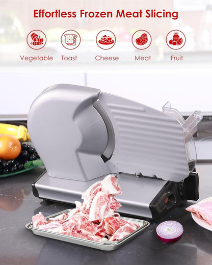 TOOGOOD 7.5" Electric Meat Slicer, with Stainless Steel Blade, Adjustable Thickness Food Slicer Machine for Home Use, Cuts Meat, Ham, Hard Cheese and Deli (Black)