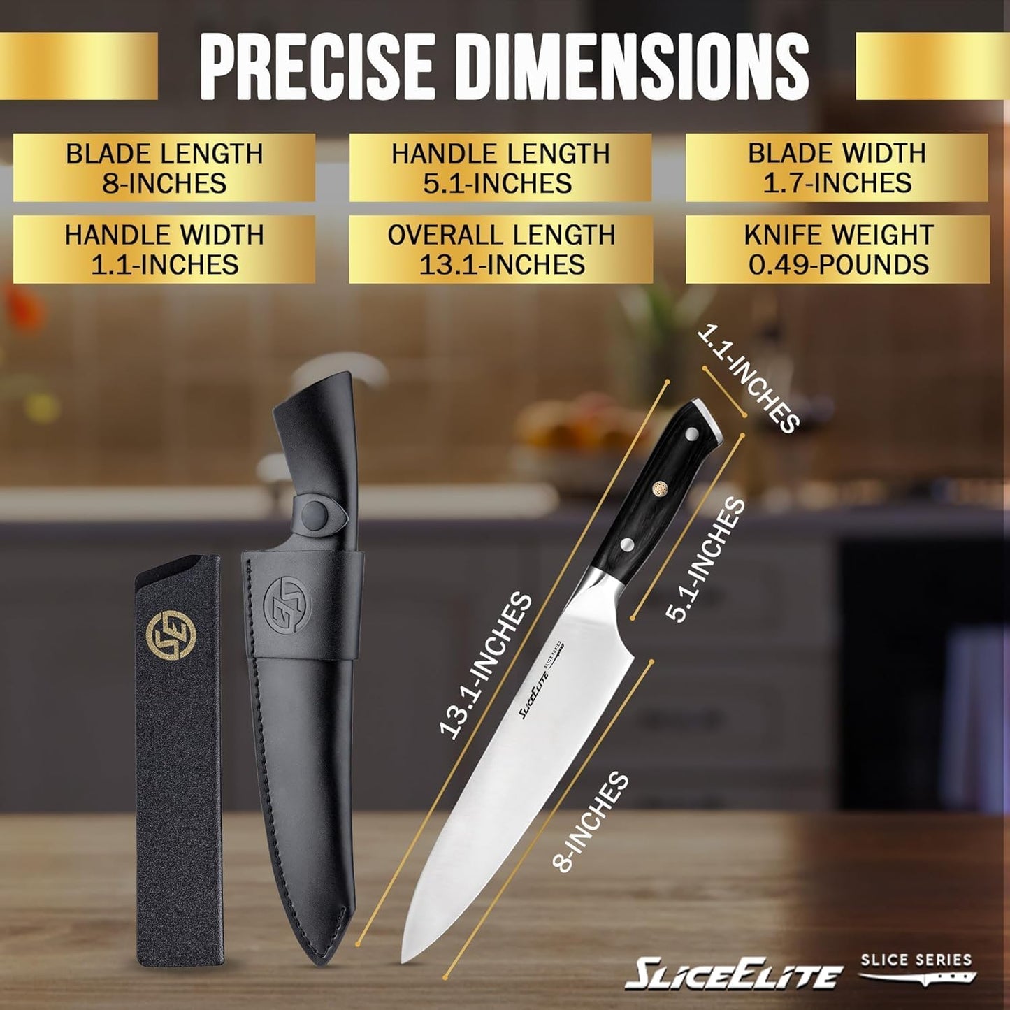 SliceElite Slice Series 8 Inch Carving Knife High Carbon German Stainless Steel Pakkawood Handle Brisket Slicer Chopper BBQ Chef Sharp Fruit Vegetable Butcher Kitchen Cutting Meat Tool Gift Precision