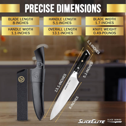 SliceElite Slice Series 8 Inch Carving Knife High Carbon German Stainless Steel Pakkawood Handle Brisket Slicer Chopper BBQ Chef Sharp Fruit Vegetable Butcher Kitchen Cutting Meat Tool Gift Precision