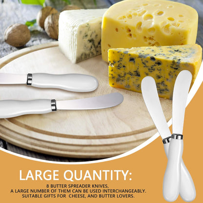 Patelai 8 Pcs Butter Spreader Knives, Stainless Steel Butter Knife with White Porcelain Handles Multipurpose Cheese Spreader for Kitchen Use for Soft Cheese, Jam, Charcuterie, Pastry, 5.74 Inch