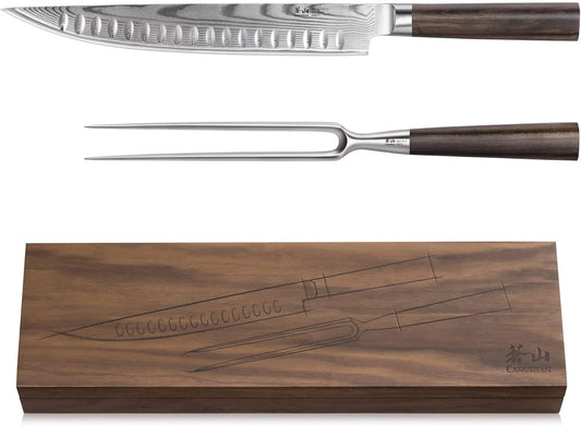 Cangshan HAKU Series 2-Piece Carving Set with Walnut Box, Forged X-7 Damascus Steel, 501158