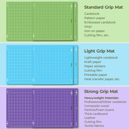 HTVRONT Cutting Mat, 6 Pcs Cutting Mat 12x12(Standard, Light, Strong, FabricGrip) Compatible with Cricut Maker 3/Maker 4/Maker/Explore 3/4/5/Air 2/One, Variety Adhesive Sticky Cutting Mats Accessories