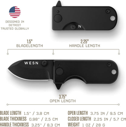 WESN Microblade Premium Folding Pocket Knife - 1.5" D2 Steel Blade, Compact Titanium EDC Knife with G10 Handle, Manual Thumb Stud, Deep Carry Clip - Lightweight Everyday Carry (Salmon)