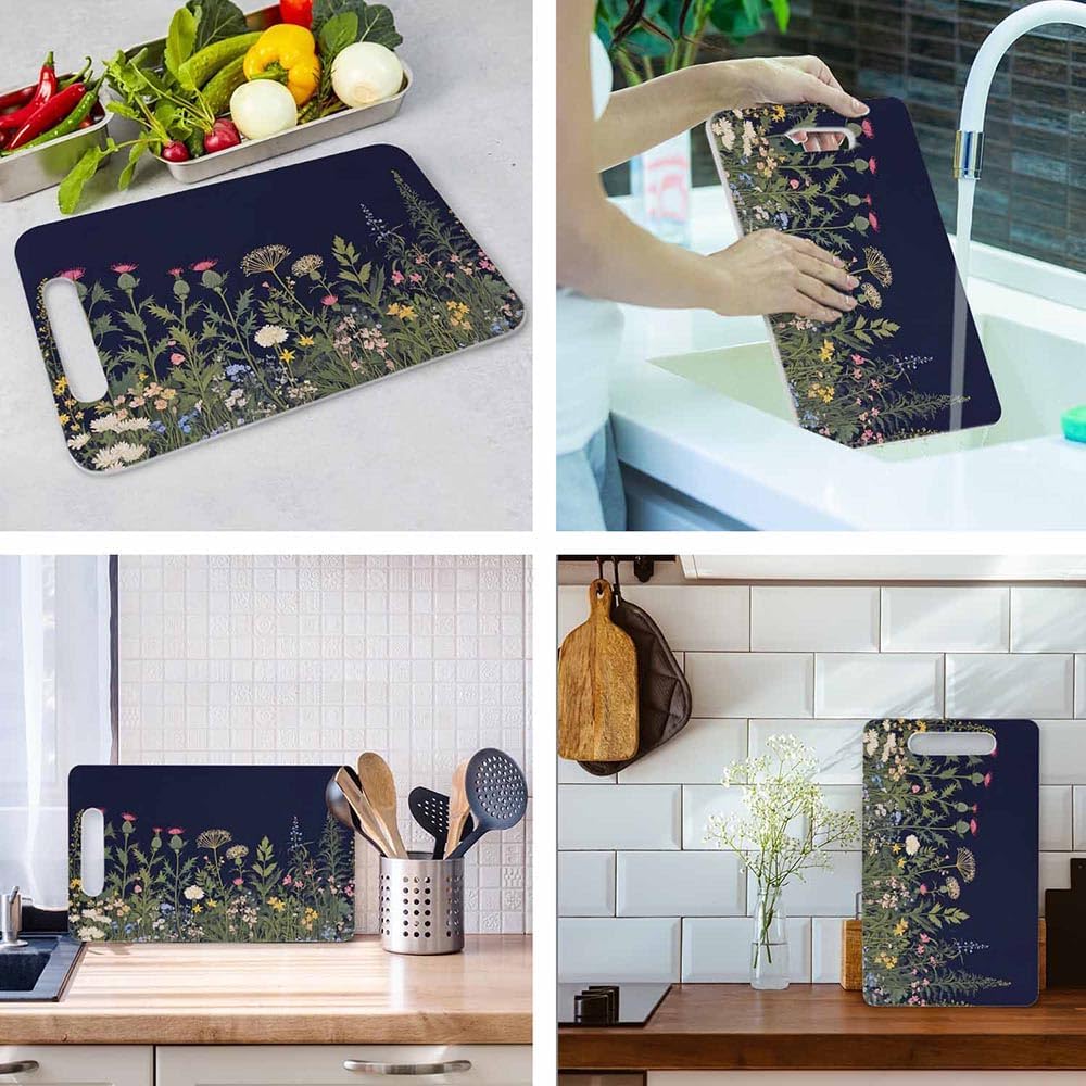 Coffee Set Cutting Board with Handles Coffee Maker Muffin Cup Flower Hot Drink Love Cutting Boards Plastic Safe Chopping Board for Kitchen 16" x 10" x 0.24"