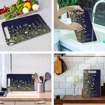 Coffee Set Cutting Board with Handles Coffee Maker Muffin Cup Flower Hot Drink Love Cutting Boards Plastic Safe Chopping Board for Kitchen 16" x 10" x 0.24"