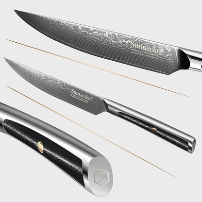 Sunnecko Damascus Steak Knife Set Non Serrated, Japanese VG10 Stainless Steel Steak Knife Set of 2, 5 Inch Steak Knives G10 Handle with Gift Box