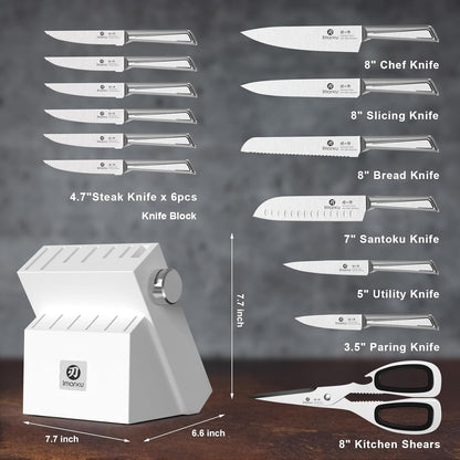 imarku Kitchen Knife Set with Block and Built-in Sharpener, Japanese Stainless Steel 14-Piece Knife Set with Utility Knife, Dishwasher Safe, Non-Slip Ergonomic Handles, Essential Gift for Home Cooks