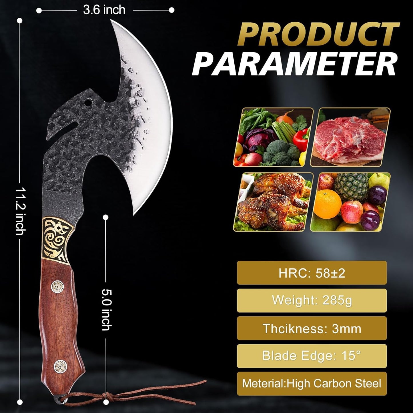 Topfeel Hand Forged Viking Knife 6.2" Meat Cleaver with Sheath, Chinese Kitchen Axe Boning Knife for Meat Cutting, High Carbon Steel Butcher Knife Home Outdoor BBQ Camping Birthday Gifts for Men Dad