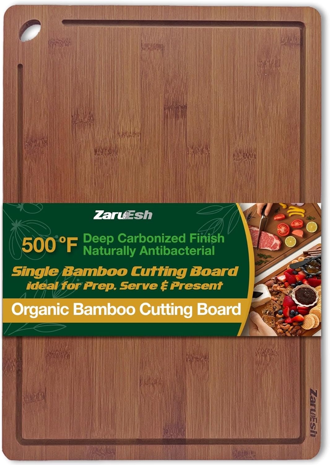 Bamboo Chopping Board, Durable Chopping Board Bamboo with Deep Juice Grooves & Built-in Handles - Carbonized Wooden Chopping Boards Ideal Charcuterie Double-Sided Serving Tray for Kitchen
