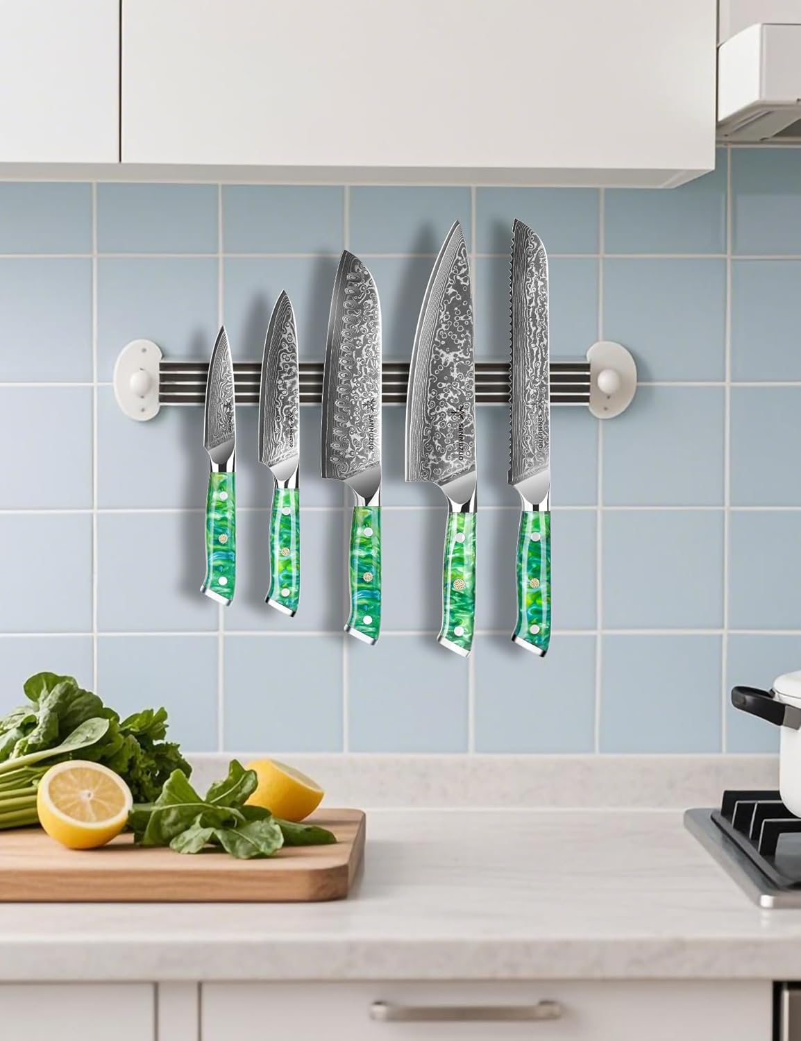 Steak Knives Set of 4, Ultra Sharp Non Serrated Kitchen Steak Knife 5 Inch - Damascus Steel & Resin Handle - Xuan Series (Sapphire Blue)