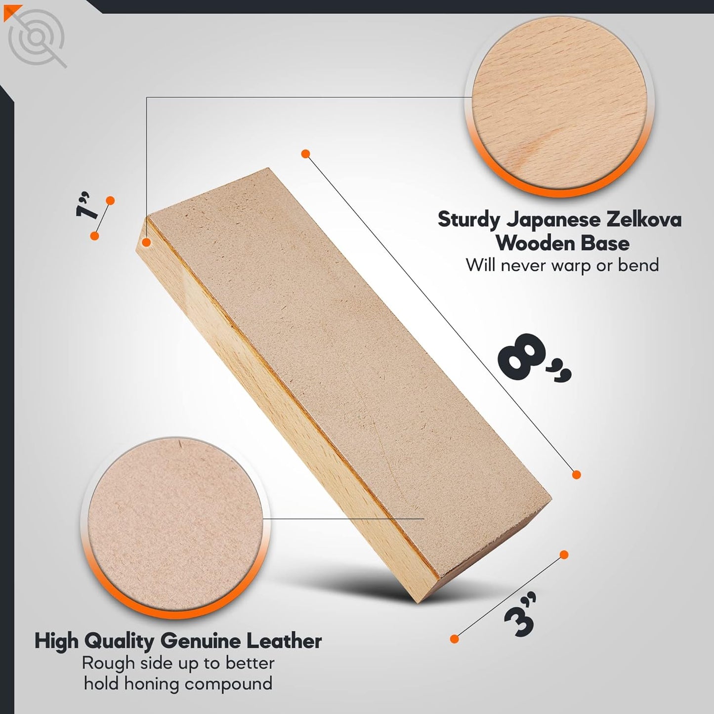 Schaaf Tools Leather Strop Block for Honing Carving Tools and Knives | Large 8"x3" Sharpening Strop | Green Polishing Compound included for Razor Sharp Finish