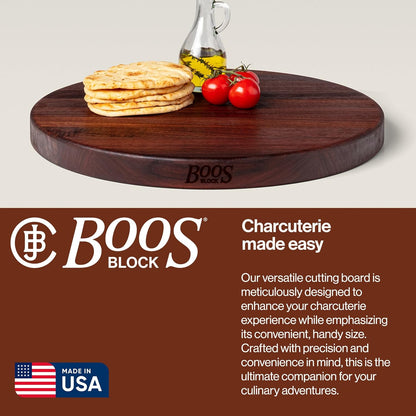 John Boos R-Board Series Round Wooden Cherry Cutting Board 18”x18” – 1.5” Thick, 10.5-lb Reversible Butcher Block with Edge-Grain – Made in the USA