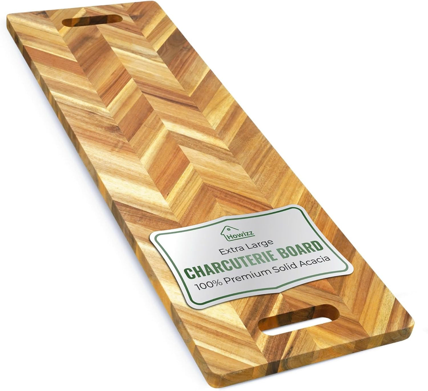 Howizz Acacia Wood Large Cutting Board, Thick End Grain Solid Wood Butcher Block For Kitchen, Non Toxic Pre-Oiled Carving Tray w/Juice Grooves and Easy Grip Handle, 20"x15"x1" (Gift-Ready Box)