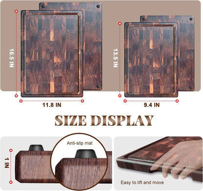 COCOBOSS Large Black Walnut Cutting Board Premium Walnut Chopping Board for Kitchen with Juice Slot, Non-Slip Feet, (Large - 16.5x11.8x1 inches)