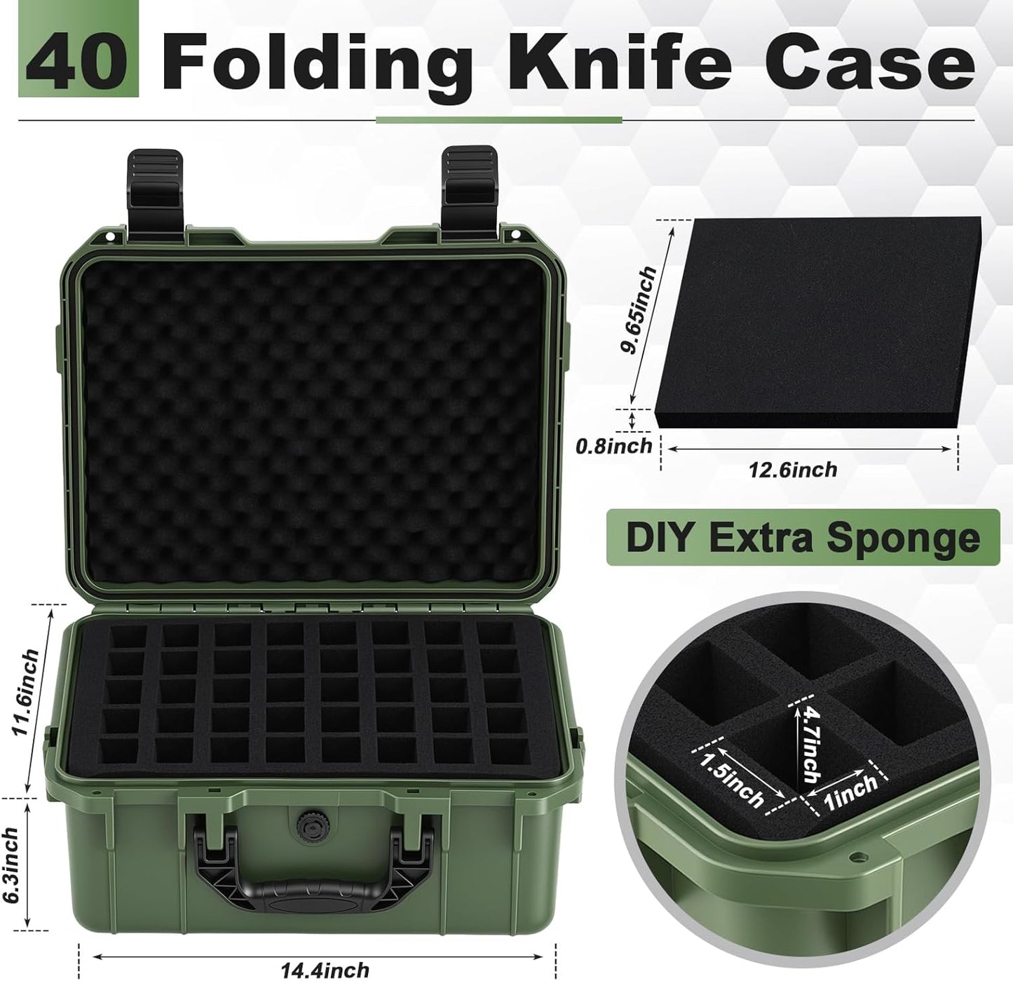 Bucherry 40 Folding Knife Case Waterproof Pocket Knife Holder Hard Sided Knives Storage Box Lockable Protective Travel Storage Organizer for Folding Knives Collection, Green