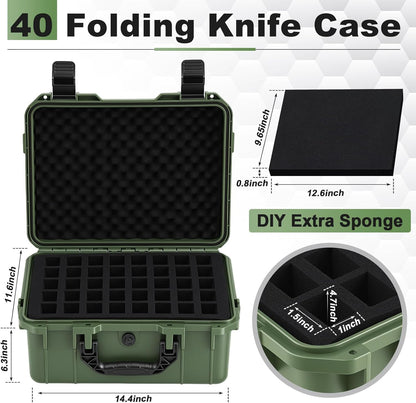 Bucherry 40 Folding Knife Case Waterproof Pocket Knife Holder Hard Sided Knives Storage Box Lockable Protective Travel Storage Organizer for Folding Knives Collection, Green