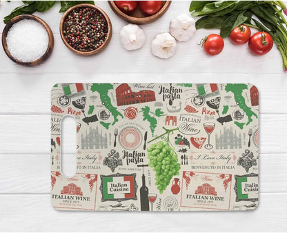 Coffee Set Cutting Board with Handles Coffee Maker Muffin Cup Flower Hot Drink Love Cutting Boards Plastic Safe Chopping Board for Kitchen 16" x 10" x 0.24"