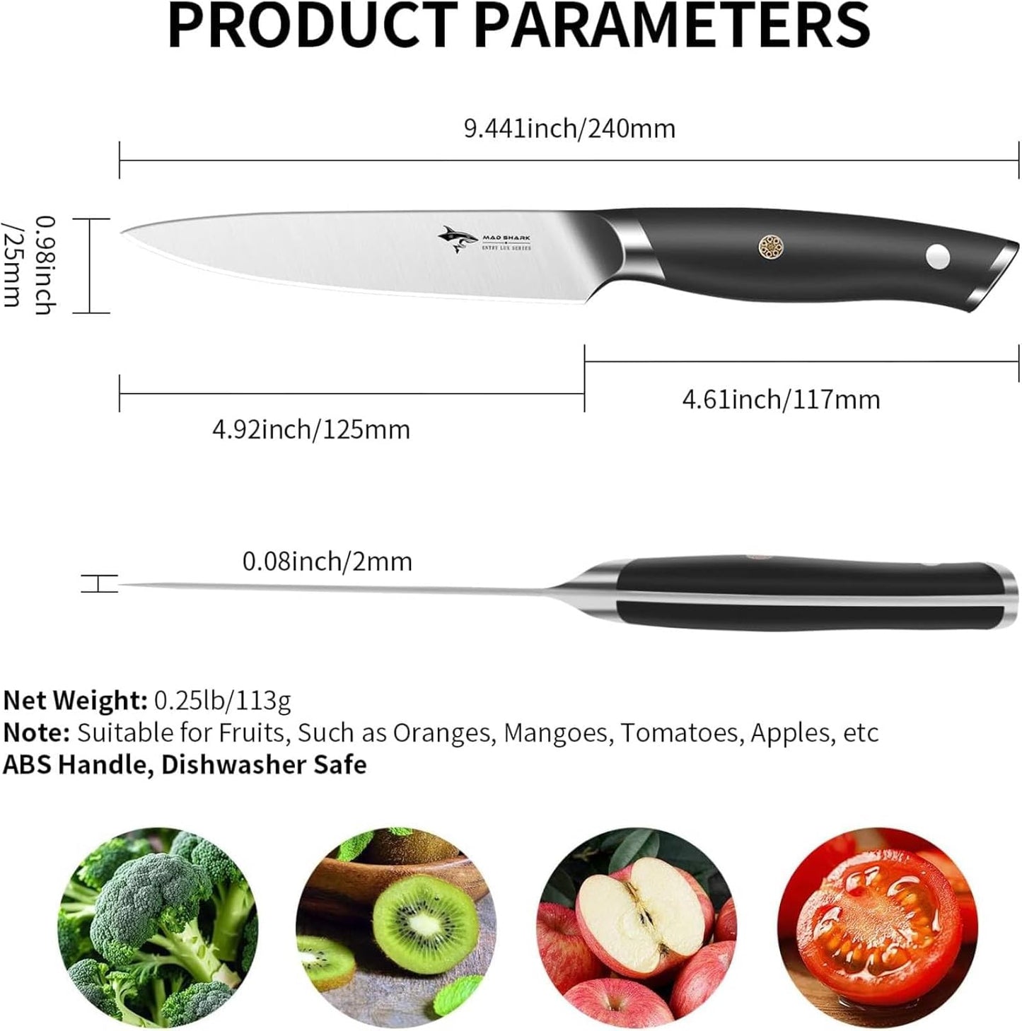 MAD SHARK 3.5 inch Paring Knife, Small Kitchen Knives Ergonomic Handle, Ultra Sharp Fruit Knife for Fruits,Vegetables, Forged Synergy by German Stainless Steel