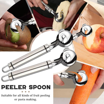 Spoon Cactus Peeler Tool, Stainless Steel Peeler Cactus, Cuchara Peladora De Nopales Tool Noodle Cutter Knife With Hole with Long Handle