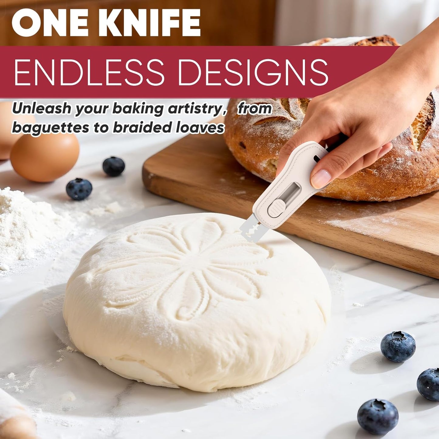 24SHEN Bread Lame, Sourdough Scoring Tool with Extractable & Magnetic, Sour Dough Tools Sourdough Cutter for Homemade Bread Making, Scoring Knife Include 5 Razor Blades-Beige