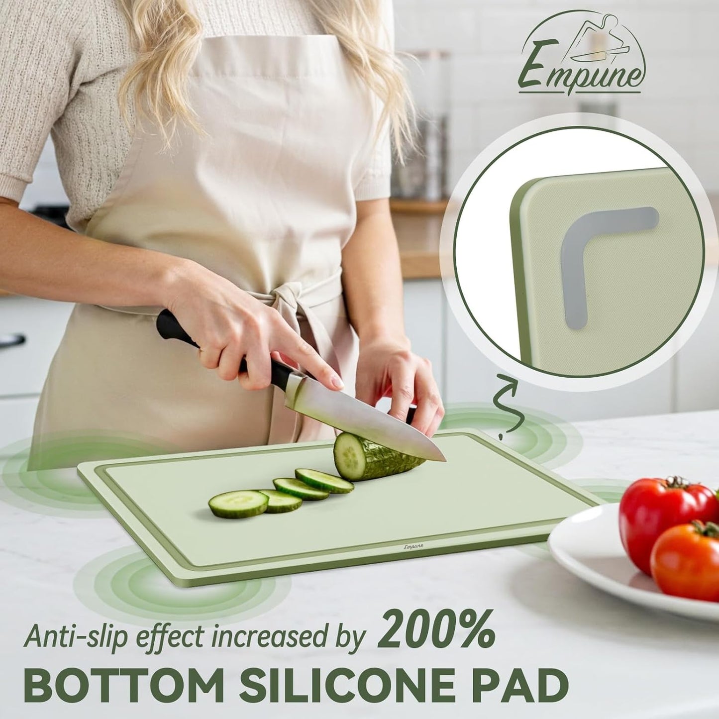 Empune 3-Piece Plastic Cutting Boards for Kitchen - Thick & Non-Slip Chopping Board Set with Juice Grooves, Dishwasher Safe, BPA Free, Includes Large & Small Sizes, Gray