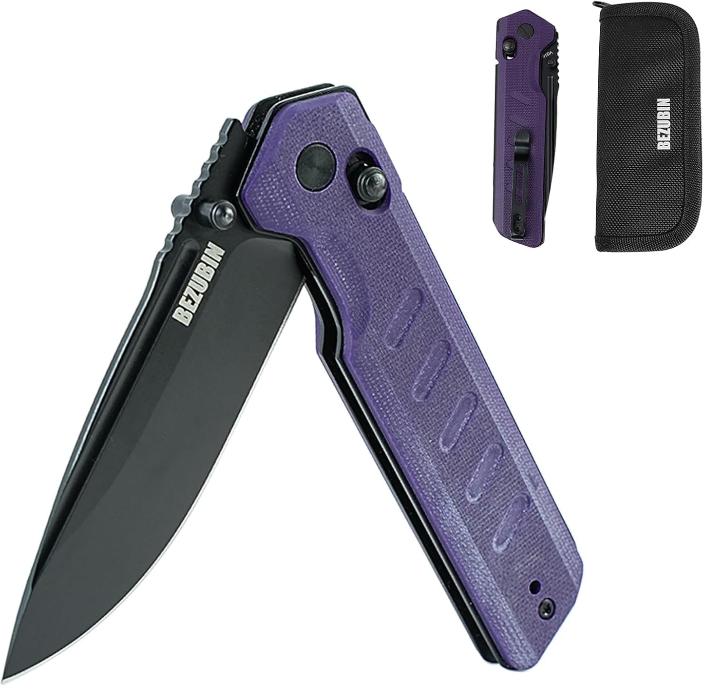 Folding Pocket Knife 3.25" VG10 Blade EDC Folding Knife with Safety Axis Lock Black G10 Handle Hunting Camping Knife with Thumb Stud Opener