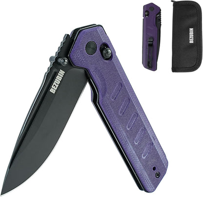Folding Pocket Knife 3.25" VG10 Blade EDC Folding Knife with Safety Axis Lock Black G10 Handle Hunting Camping Knife with Thumb Stud Opener