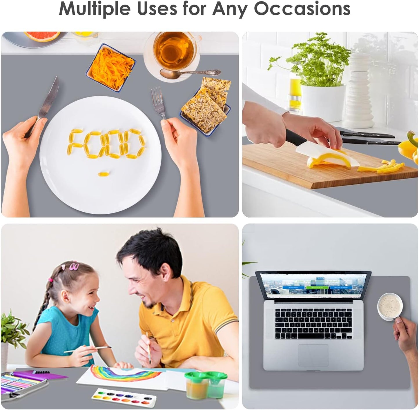 Extra Large Dark Green Countertop Mat - Silicone Table Kitchen Desk Mat - Non-Slip & Heat Resistant - Dinner Placemat Pastry Dough Rolling Mat - Colors A