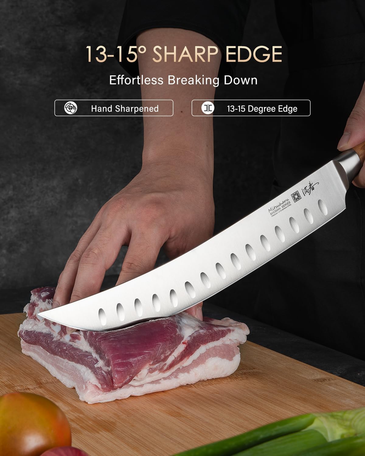 Mitsuharu 6" Fillet Knife for Meat Cutting, SHOMAN Series Sharp Boning Knife with Olive Wood Handle, German Steel Fillet Knife, Super Sharp for Lamb Pork Shoulder Fish
