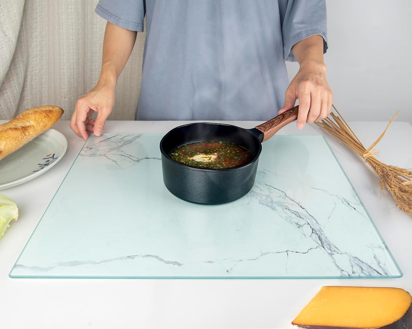 Kitchenville Glass Cutting Board 20”x16”: Tempered Glass Kitchen Counter Protector - Durable- Scratch-Resistant, Heat-Proof - Clear Design