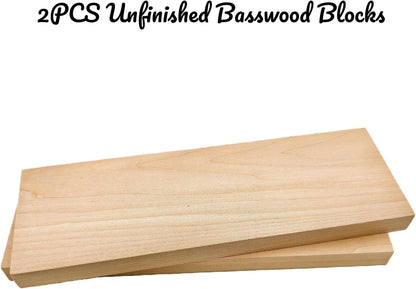 Unfinished Basswood Blocks for Crafts, Wood Craft Panels for Art, Engraving, Painting, DIY Projects, Chip Carving, Fretwork (7.87 x 3.93 x 0.78 in)