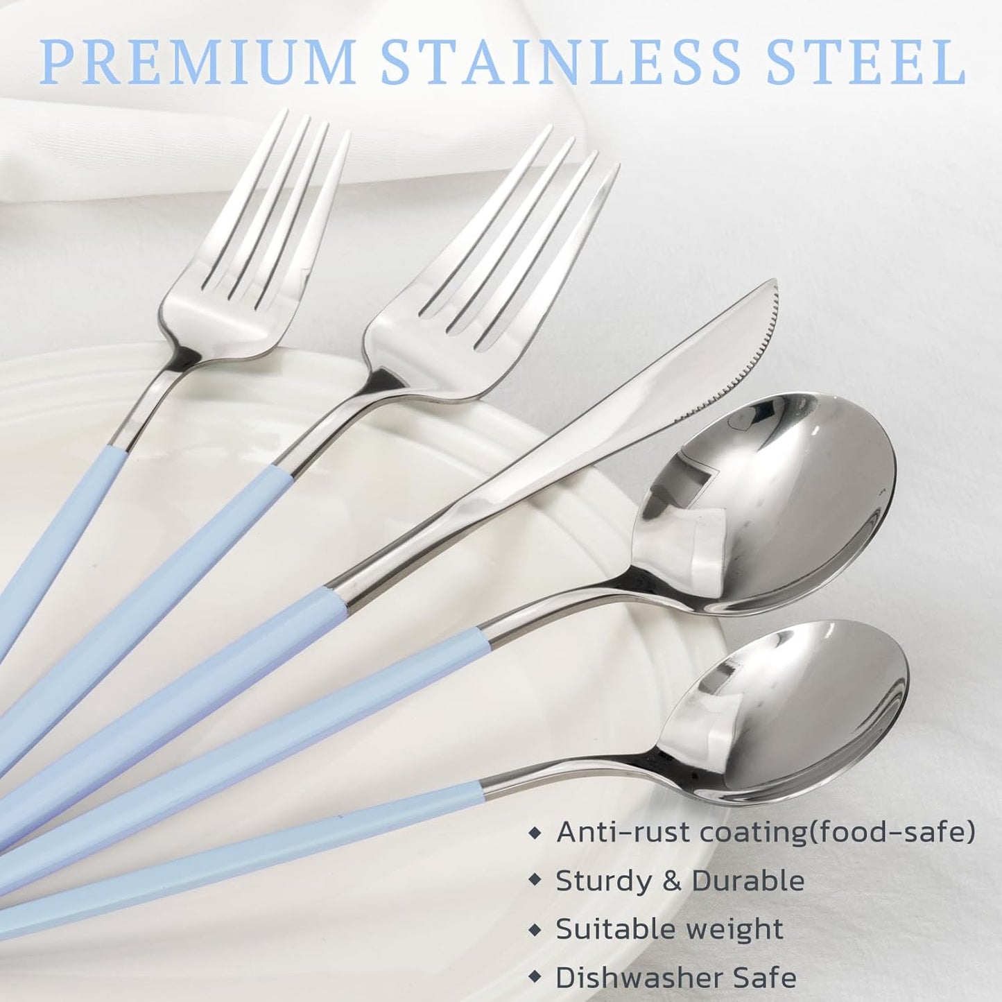 Astercook Silverware Set 48-Piece Gold Flatware Set with Steak Knives Food-Grade Stainless Steel Cutlery Set for 8 Mirror Polished Utensils Set for Home Kitchen Restaurant Valentine's Gift