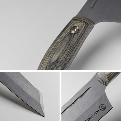 Messermeister Carbon 8” Bunka Chef’s Knife - Bohler K110 High Carbon Steel with a Ceramic Stonewash Finish - Resin-Stabilized Wood Handles - Handcrafted in Maniago, Italy