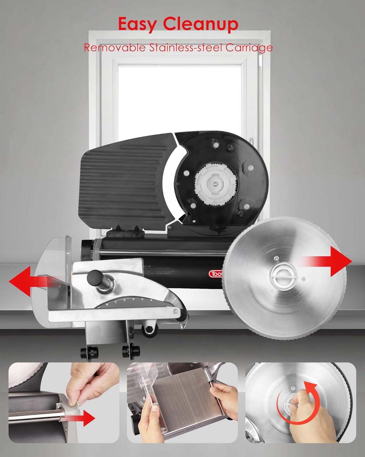 TOOGOOD 7.5" Electric Meat Slicer, with Stainless Steel Blade, Adjustable Thickness Food Slicer Machine for Home Use, Cuts Meat, Ham, Hard Cheese and Deli (Black)
