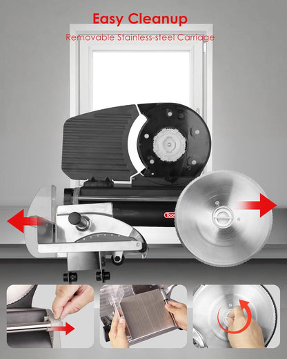 TOOGOOD 7.5" Electric Meat Slicer, with Stainless Steel Blade, Adjustable Thickness Food Slicer Machine for Home Use, Cuts Meat, Ham, Hard Cheese and Deli (Black)
