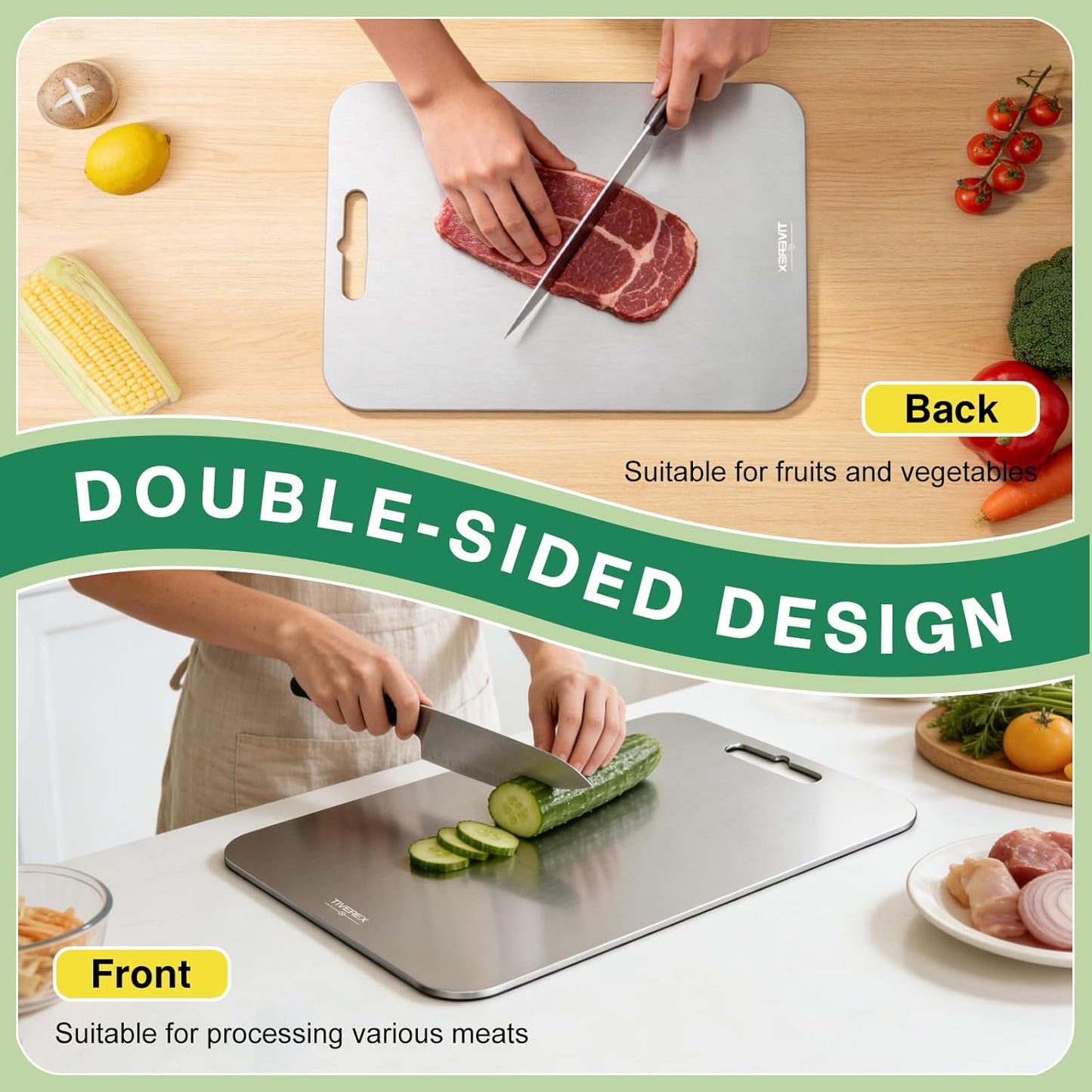 Titanium Cutting Board Set of 3, 100% Pure Titanium Cutting Boards for Kitchen, Easy to clean, Dishwasher, Double Sided Non Toxic Food-Grade Chopping Boards for Meats, Fruits and Vegetables