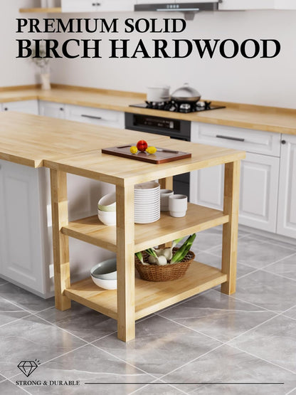 4FT Butcher Block Countertop Birch Solid Wood - 50" x 25" Table Top Butcher Block Cutting Board for Kitchen Island Cart Living Dining Office Desk Workbench Washer Dryer Countertop Unfinished 1.5" Th