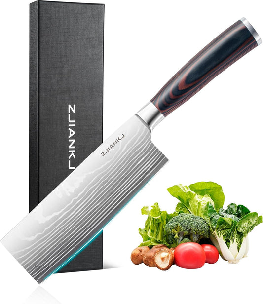 Nakiri Knife, 6.5 inch Super Sharp Japanese High Carbon Stainless Steel Chef Knife, Professional Meat Vegetable Kitchen Knife with Ergonomic Handle for Chopping and Slicing