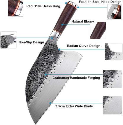 Huusk Japan Knife Feather Knife Hand Forged Viking Knife High Carbon Steel Butcher Knife Boning knife for Meat Cutting Japanese Chef Knives Cooking Knife with Sheath for Kitchen Camping Gift for Dad