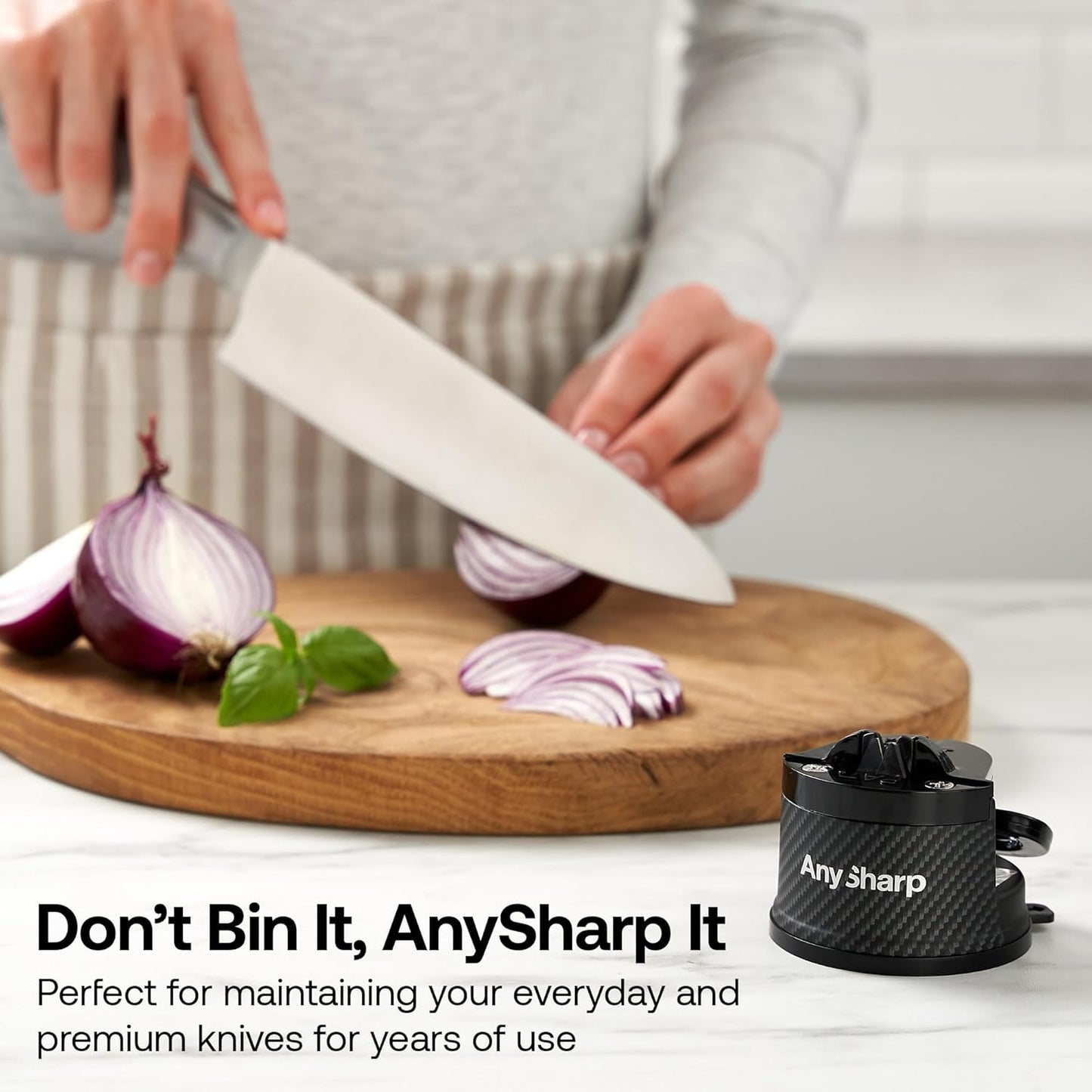 AnySharp – Global – Hands Free Knife Sharpener - Easy to Use Sharpening Tool with PowerGrip Suction Base and 20-Degree Pre-Set Angle - for All Knives: Chef's, Serrated, and Hardened Steel - Red