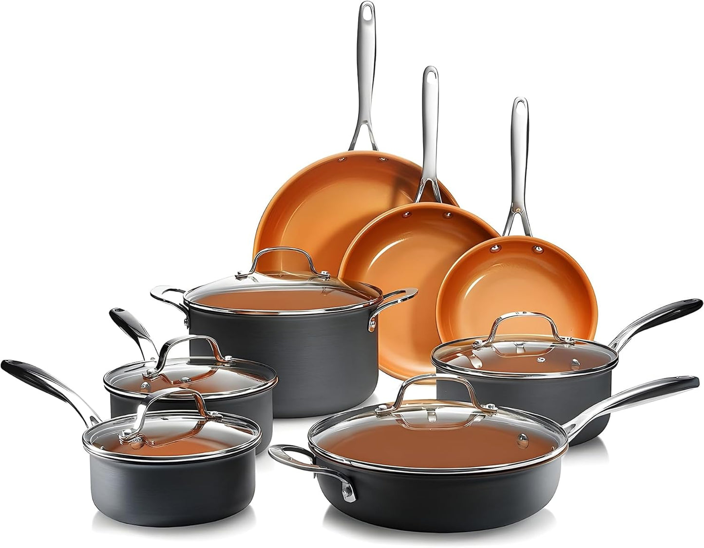 Gotham Steel 20pcs Pots and Pans Set Non Stick Ceramic Cookware Set with Deep Frying Pan Set & 6pc Knife Set, Improved Ti-Cerama Coating Made without PFOA PFOS Lasts 2x Longer, Oven & Dishwasher Safe
