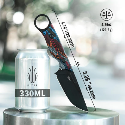 Kizer Cabox Fixed Blade Knife, 3.36" D2 Steel Fixed Blade Hunting Knife G10 Handle with Sheath, Survival Camping Knives 1048A3