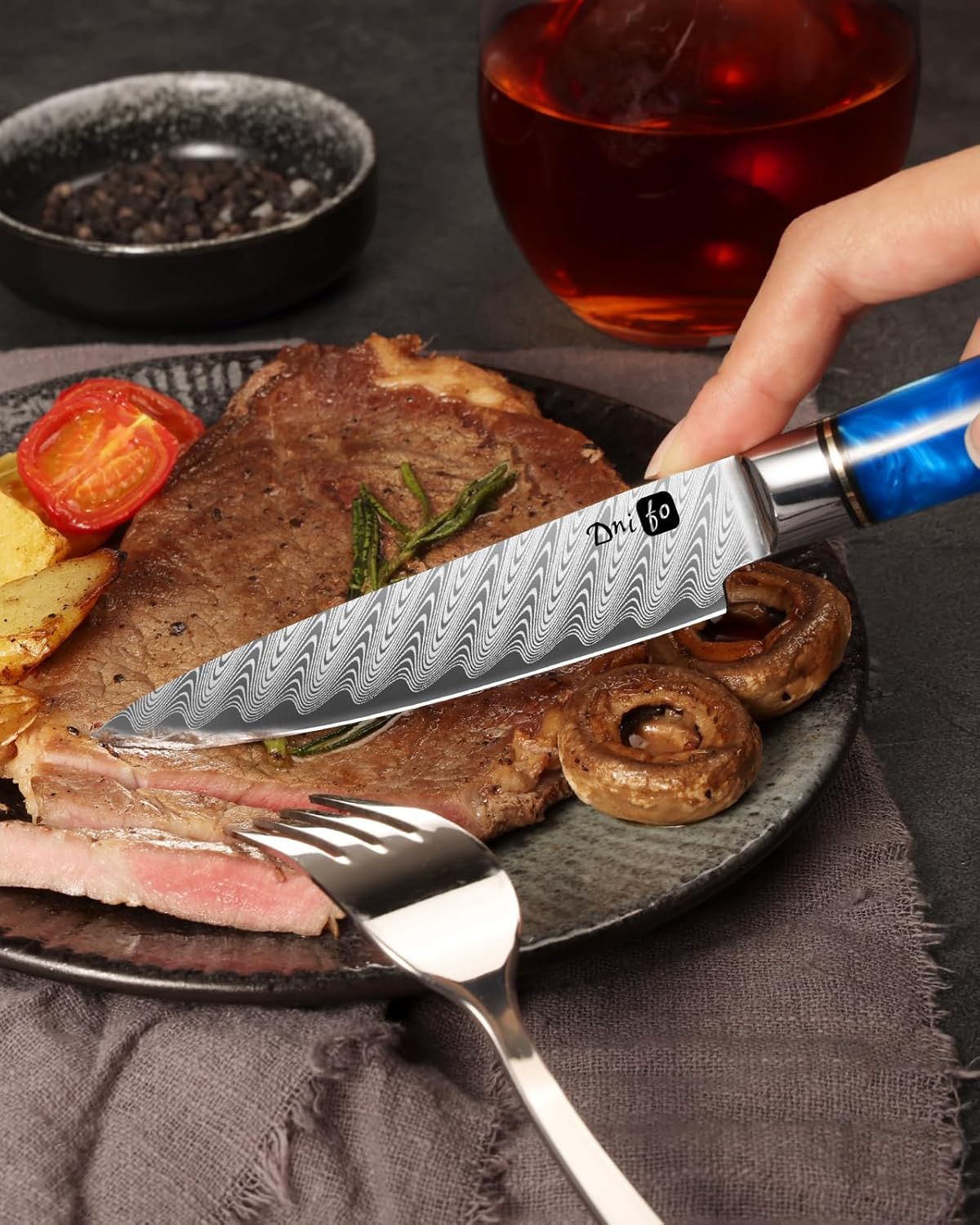 5 Pieces Damascus Knife Set, Japanese Chef Knife Set with Galaxy Pattern Resin Handle, 67-Layers Damascus Steel, Gift Box Included 5" Paring, 6" Boning, 7" Santoku, 8" Chef & 8" Bread Damascus Knives