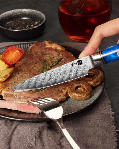 5 Pieces Damascus Knife Set, Japanese Chef Knife Set with Galaxy Pattern Resin Handle, 67-Layers Damascus Steel, Gift Box Included 5" Paring, 6" Boning, 7" Santoku, 8" Chef & 8" Bread Damascus Knives