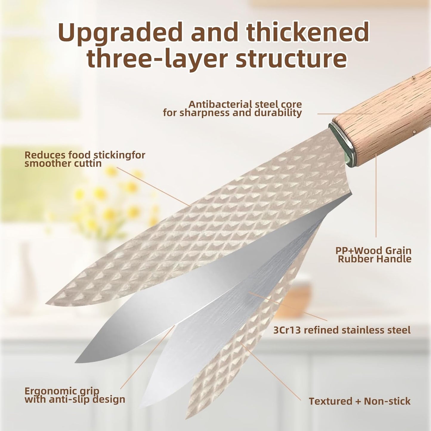 Kitchen Knife Set with Block, 7-Piece Kitchen Knife Set for Chef with Universal Knife Block, Anti-Rust Kitchen Knife Block Set, Ergonomic Design