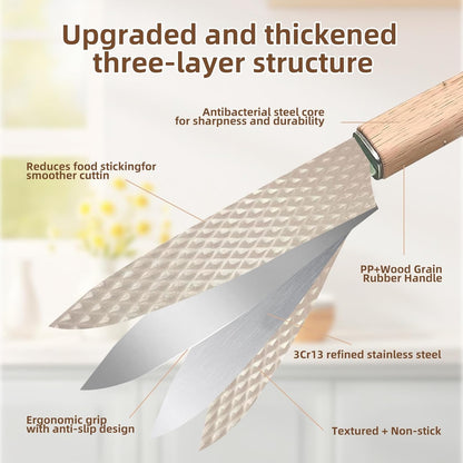 Kitchen Knife Set with Block, 7-Piece Kitchen Knife Set for Chef with Universal Knife Block, Anti-Rust Kitchen Knife Block Set, Ergonomic Design