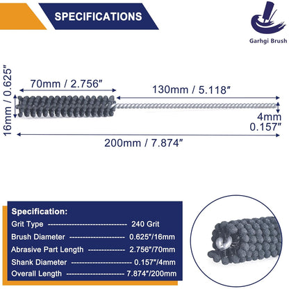 Garhgi 0.177" (4.5mm) Cylinder Hone Brush, 240 Grit Silicon Carbide Abrasive Nylon Spheres for Metal Stainless Steel Cast Iron Deburring Deglazing Surface Finishing Small Diameters