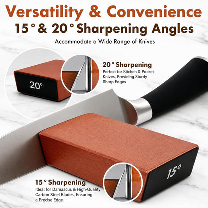 Rolling Knife Sharpener with Leather Strop - Knife Sharpening with Industry Diamonds and Ceramic Discs - Knife Sharpener Kit - Knife Sharpener Kit with 15 & 20 Degree Sharpening